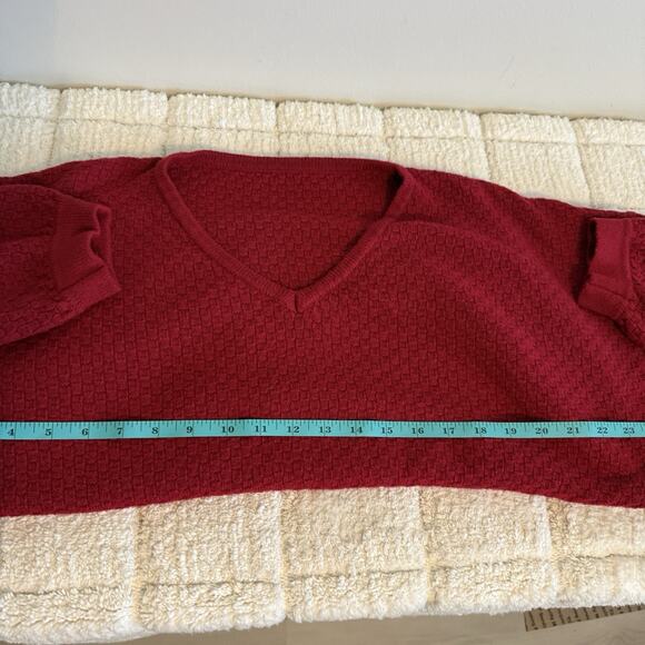 Women’s Long Sleeve XL Red Waffle Knit Sweater Soft Staple Weather V-Neck Office - Picture 4 of 9